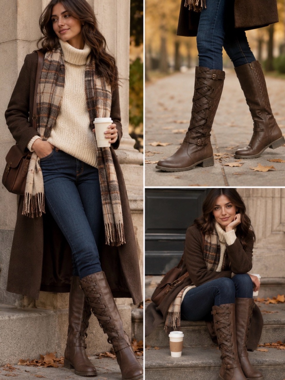 🧸Women’s Brown Knee High Riding Boots Size 9.5 Quilted Lace-Up Back Fall Winter